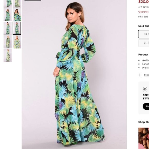 NWT FASHION NOVA Mediterranean Cruise Tropical Dress - Green sx XS - Picture 3 of 3